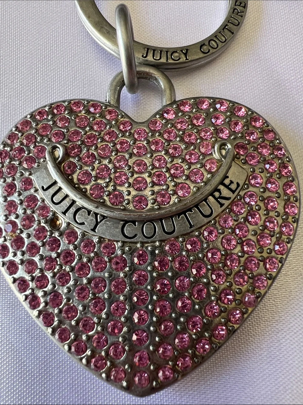 Juicy Couture vintage Pink Crystal Heart Key Holder with Branded Ring